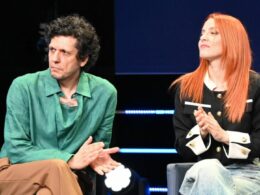 Ermal Meta e Noemi durante la Conferenza Stampa del Primo Maggio 2025