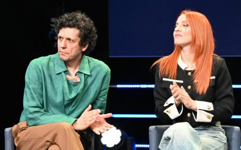 Ermal Meta e Noemi durante la Conferenza Stampa del Primo Maggio 2025